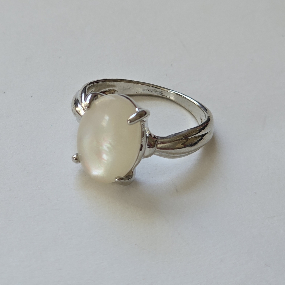 Vintage Silver Pearl Gem Ring Size 8.5